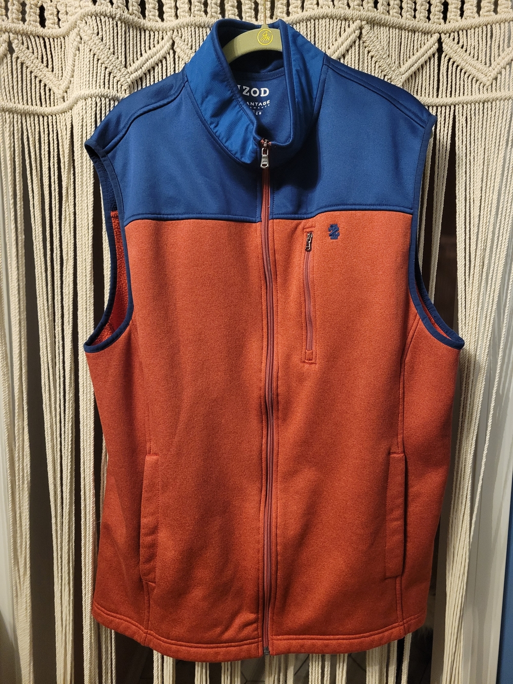 Izod Two-Tone Men's Fleece Vest in Navy & Rust Orange